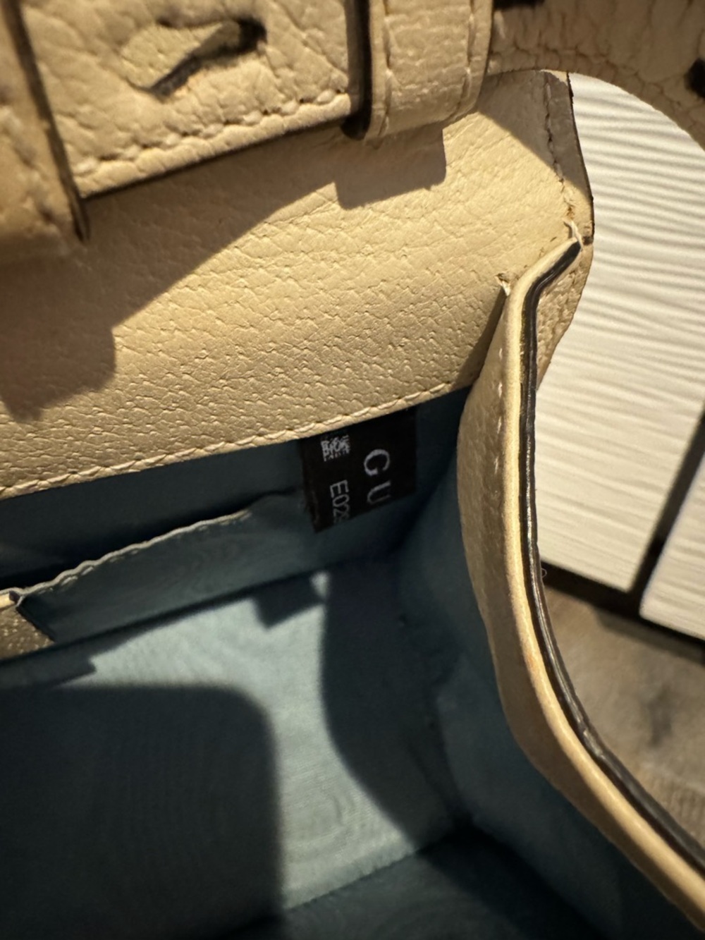 Gucci-SILVI- Cream Bee & Star Print Top Handle Satchel with Navy and Red Stripe - Picture 8 of 10
